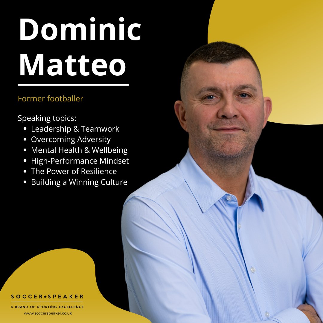 🎤 Book Dominic Matteo – ex-Leeds United captain &amp; Champions League hero – for your event.

Dominic delivers:
💼 Leadership lessons from sport to business
🧠 His journey overcoming a brain tumour
🎉 Unforgettable football tales

Get in touch to book Dominic.

#LUFC #LeedsUnited