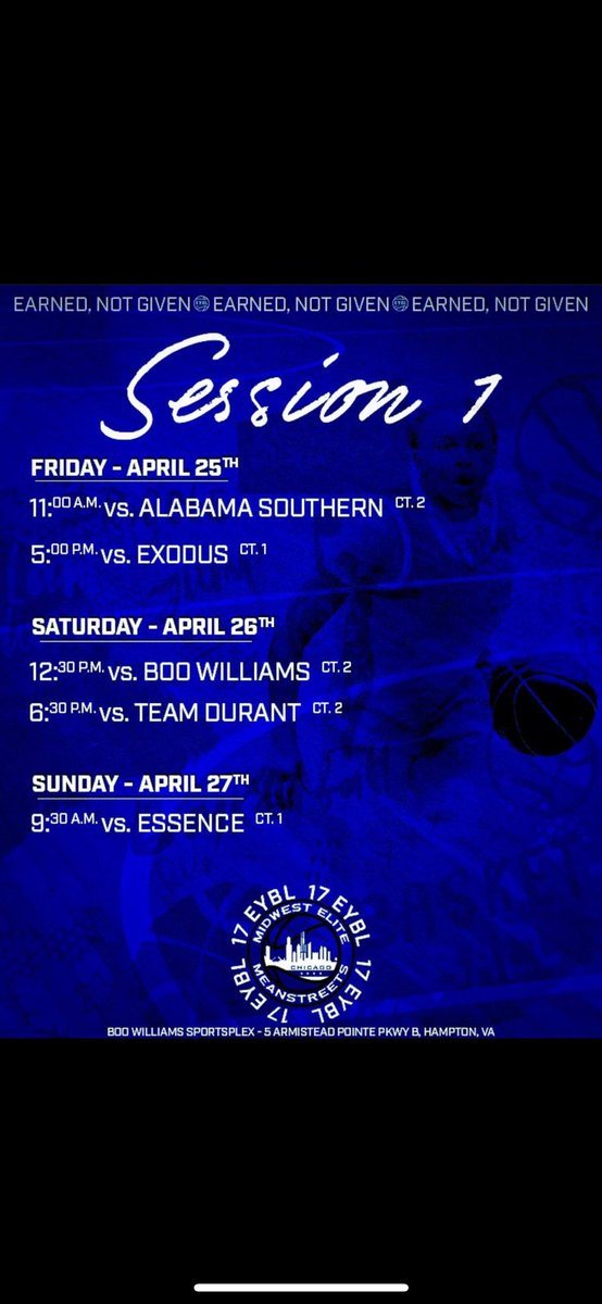 Here is my schedule for session 1 at Boo Williams this weekend!!