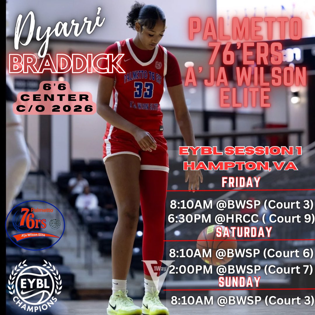 Dyarri Braddick (@dyarri_hoops) on Twitter photo So excited for session 1 of the Nike eybl tournament starting tomorrow all the way through Sunday, April 25-27!!! <a href="/palmetto76erawe/">Palmetto 76ers/Aja Wilson Elite</a> <a href="/JeromeFleetwood/">jerome dickerson</a> <a href="/ASGRHoops/">ASGR</a> <a href="/NikeEYB/">EliteYouthBasketball</a> <a href="/ClemsonWBB/">Clemson Women's Basketball</a> <a href="/PGH_SCarolina/">Prep Girls Hoops South Carolina</a> <a href="/WBBGems/">Womens Hoops Hidden Gems</a> <a href="/Epic_Hoops/">E.P.I.C Hoops</a> #InAWE So excited for session 1 of the Nike eybl tournament starting tomorrow all the way through Sunday, April 25-27!!! <a href="/palmetto76erawe/">Palmetto 76ers/Aja Wilson Elite</a> <a href="/JeromeFleetwood/">jerome dickerson</a> <a href="/ASGRHoops/">ASGR</a> <a href="/NikeEYB/">EliteYouthBasketball</a> <a href="/ClemsonWBB/">Clemson Women's Basketball</a> <a href="/PGH_SCarolina/">Prep Girls Hoops South Carolina</a> <a href="/WBBGems/">Womens Hoops Hidden Gems</a> <a href="/Epic_Hoops/">E.P.I.C Hoops</a> #InAWE