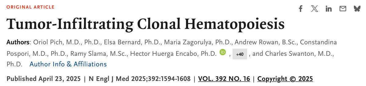Marco Buttigieg (@marcobuttigieg_) on Twitter photo Phenomenal paper from <a href="/oriol_pich/">Oriol Pich</a> <a href="/Elsa2Bernard/">Elsa Bernard</a> out in NEJM exploring tumour-infiltrating clonal hematopoiesis!
Many interesting findings complementary to our work in Cell Reports Medicine connecting TI-CH/CH-Tum with worsened clinical outcomes and dysregulated myeloid immunity Phenomenal paper from <a href="/oriol_pich/">Oriol Pich</a> <a href="/Elsa2Bernard/">Elsa Bernard</a> out in NEJM exploring tumour-infiltrating clonal hematopoiesis!
Many interesting findings complementary to our work in Cell Reports Medicine connecting TI-CH/CH-Tum with worsened clinical outcomes and dysregulated myeloid immunity