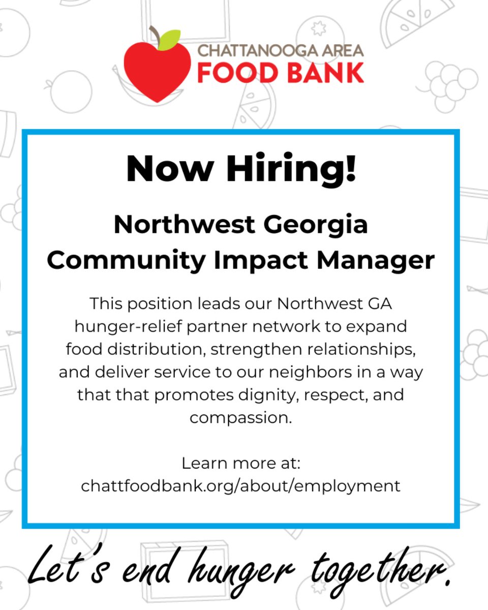 🌟 JOB ALERT! 🌟

Looking for a career that feeds the soul and the community? We’re hiring for our Northwest Georgia Community Impact Manager role! Join a team that’s passionate about making a difference every single day. 🍎