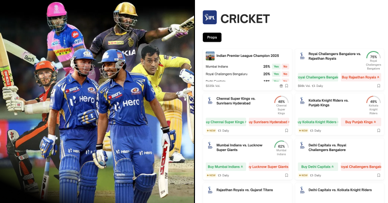 Polymarket's tweet photo. 🇮🇳 Indian Premier League games are now live on Polymarket — the world's largest prediction marketplace.

Sign up for free, trade with 0% fees, and buy/sell your positions in game 👇