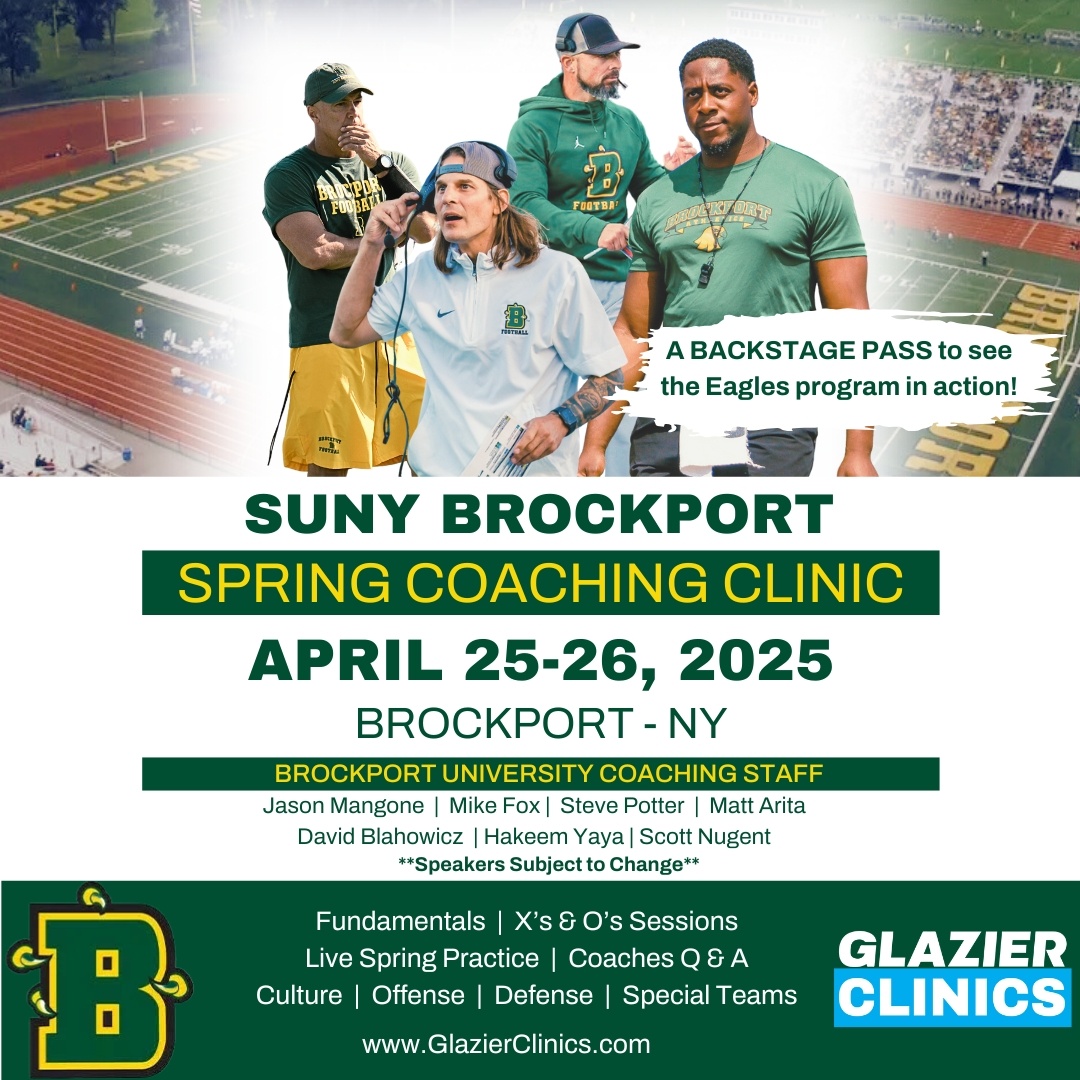 Glazier Clinics (@glazierclinics) on Twitter photo Starting tomorrow! Don't miss your chance to learn from SUNY Brockport's coaching staff. 31-12 over the past 4 seasons.
Ranked #7 in Division III scoring defense at 11.7 points ppg in 2024.
Winning Coaches Train Here!
<a href="/BPort_Football/">Brockport Football</a>
glazierclinics.com/coaching-clini… Starting tomorrow! Don't miss your chance to learn from SUNY Brockport's coaching staff. 31-12 over the past 4 seasons.
Ranked #7 in Division III scoring defense at 11.7 points ppg in 2024.
Winning Coaches Train Here!
<a href="/BPort_Football/">Brockport Football</a>
glazierclinics.com/coaching-clini…