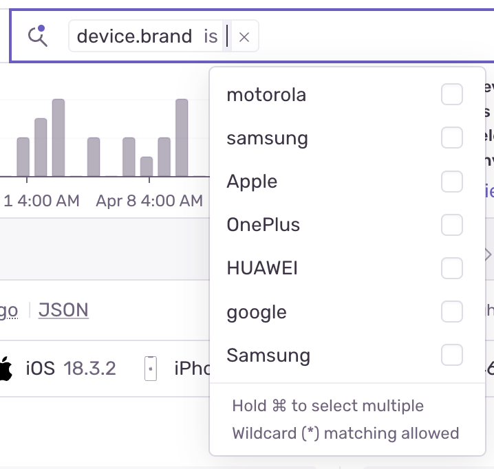 anngbaum's tweet photo. one more that I was using today and thought "that works really well" – sentry logs

I like that they have typeahead (vs trying to scroll to find the column in question) and everything just feels clickable in the right places (e.g. adding additional values). I also like the preview of possible values – esp helpful when I can't remember the defined types (e.g. I'm trying to filter events table by "blogger_publication" and can't remember exact type)