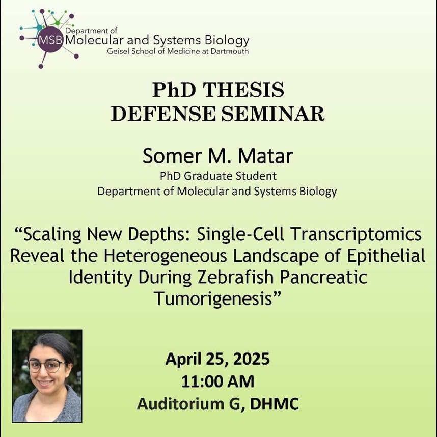 Dartmouth MCB Graduate Program (@mcbdartmouth) on Twitter photo π¨ Thesis Seminar Alert: Somer Matar will be presenting her work from the Leach Lab <a href="/MsbDartmouth/">MSBDartmouth</a> <a href="/DartmouthCancer/">Dartmouth Cancer Center</a> tomorrow at 11am in Auditorium G! π¨ Thesis Seminar Alert: Somer Matar will be presenting her work from the Leach Lab <a href="/MsbDartmouth/">MSBDartmouth</a> <a href="/DartmouthCancer/">Dartmouth Cancer Center</a> tomorrow at 11am in Auditorium G!