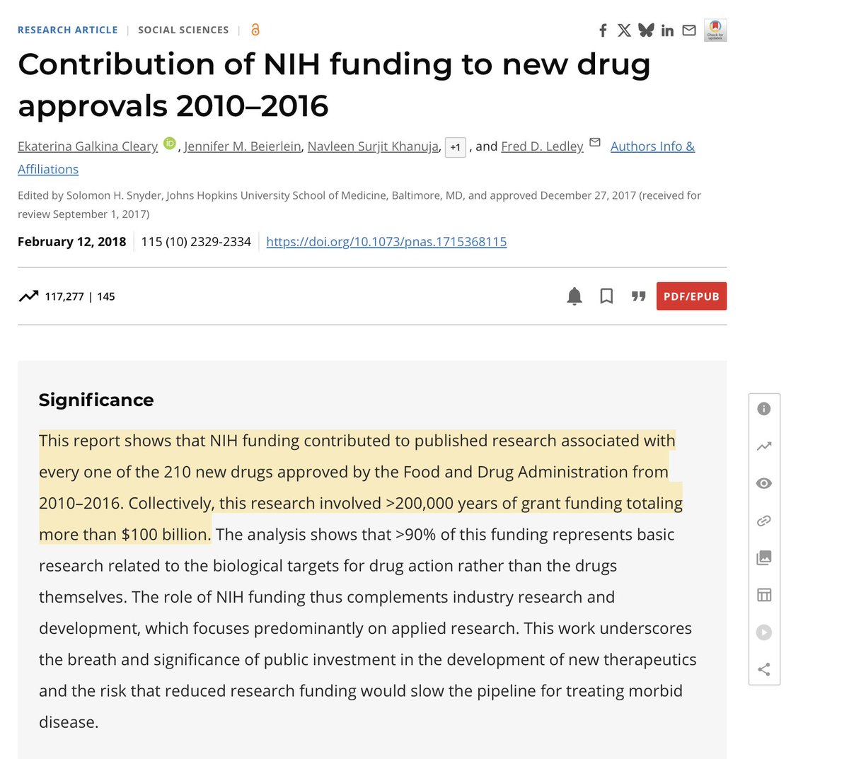 There were 210 new drugs approved by the FDA between 2010 and 2016.

Every single one was associated with NIH-funded research. 

This is what Trump, Elon, and the DOGE bros decided to try to destroy.

They'll destroy medical progress so nobody will ever announce their pronouns.