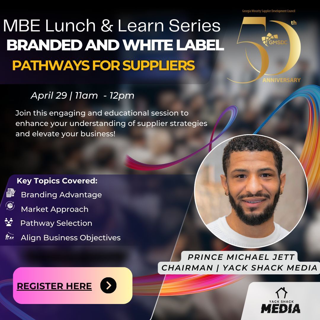 Upcoming: MBE Lunch &amp; Learn – Branded &amp; White Label Pathways for Suppliers

Join us on April 29, at 11:00 AM for the final session in this month’s Lunch &amp; Learn Series, focused on supplier strategy and business positioning.

Register Here:
 gmsdc.app.neoncrm.com/np/clients/gms…