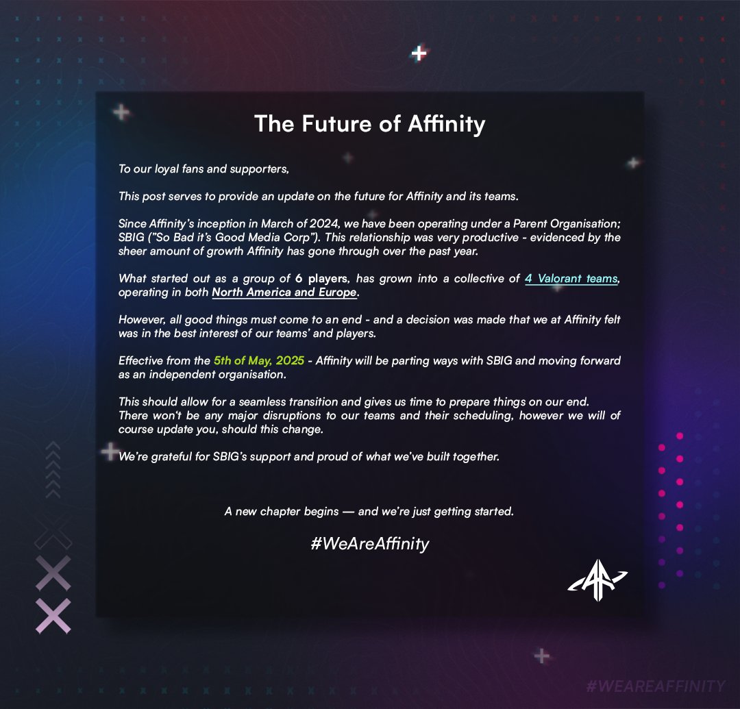 AffinityVAL's tweet image. An announcement regarding Affinity and @SbigNation 

#WeAreAffinity 💙