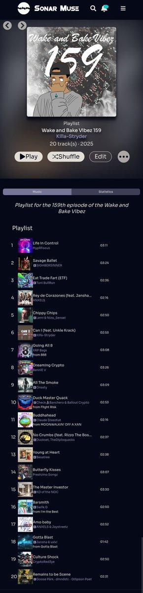 Kamikaze Monsutā (@killastryder) on Twitter photo This weeks playlist consists of songs by
<a href="/TheDiploquacks/">DucksetDiploquacks</a> <a href="/rasannunes1/">Rizzo The Boss | The Meta Office is A LIVE</a>
<a href="/Toni_B100/">ToniB</a>
<a href="/anXelsNFT/">ANXELS | #Believe</a> <a href="/janshafn/">Jansha</a> <a href="/I_StreetzIsHERE/">@Jaystreetz</a>
<a href="/preshzinosongs/">🧪Preshzino Songzz 🌍🌞</a>
<a href="/CheckBanchero/">CHECK</a>
<a href="/XRPLemi/">Lemi 🌊</a> <a href="/Nizo_Sensei/">Nizo_Sensei</a>
<a href="/SIGHB3RSINN3R/">ƧIGĦBER</a>
<a href="/SwilkG/">Swilk G</a>
<a href="/BranchedOff/">BranchedOff</a>
@GooseParks <a href="/GiiipsonPoet/">🎙️Giiipson👑Poet✍🏿</a> <a href="/dmndstr/">dmndstr. (they/them)</a>
<a href="/XRPBags/">XRP Bags💰👨🏽🚀 BagMan</a>
<a href="/CryptoRed3ye/">🌬💨𓂀🏴☠️ | 🪝</a>
+More This weeks playlist consists of songs by
<a href="/TheDiploquacks/">DucksetDiploquacks</a> <a href="/rasannunes1/">Rizzo The Boss | The Meta Office is A LIVE</a>
<a href="/Toni_B100/">ToniB</a>
<a href="/anXelsNFT/">ANXELS | #Believe</a> <a href="/janshafn/">Jansha</a> <a href="/I_StreetzIsHERE/">@Jaystreetz</a>
<a href="/preshzinosongs/">🧪Preshzino Songzz 🌍🌞</a>
<a href="/CheckBanchero/">CHECK</a>
<a href="/XRPLemi/">Lemi 🌊</a> <a href="/Nizo_Sensei/">Nizo_Sensei</a>
<a href="/SIGHB3RSINN3R/">ƧIGĦBER</a>
<a href="/SwilkG/">Swilk G</a>
<a href="/BranchedOff/">BranchedOff</a>
@GooseParks <a href="/GiiipsonPoet/">🎙️Giiipson👑Poet✍🏿</a> <a href="/dmndstr/">dmndstr. (they/them)</a>
<a href="/XRPBags/">XRP Bags💰👨🏽🚀 BagMan</a>
<a href="/CryptoRed3ye/">🌬💨𓂀🏴☠️ | 🪝</a>
+More