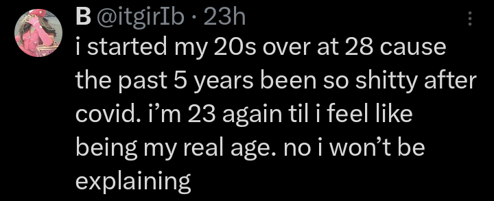 This mentality is delusional and you are just as delusional as every other red blooded American who feels the American dream is owed to them and was taken from them by force. Your life is your life and sorry babes but just because there's a pandemic doesn't mean you are special