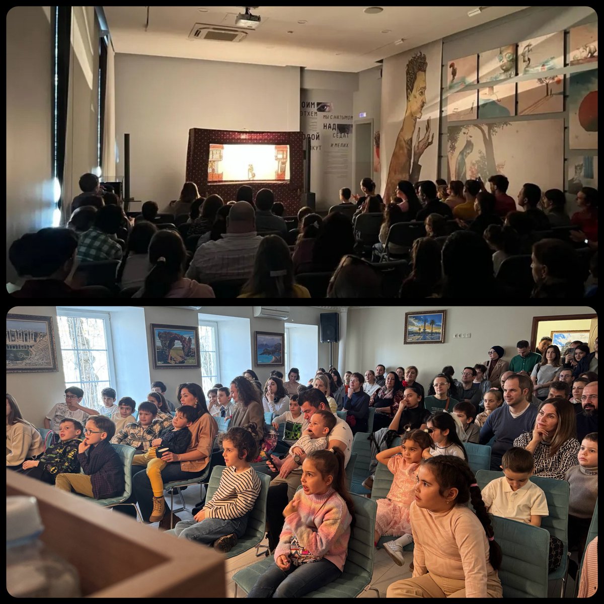 🇹🇷 Moskova Yunus Emre Enstitüsü Türk Kültür Merkezi'nde ve Nazım Hikmet Kültür ve Sanat Vakfı’nda sahne alan Karagöz, Türk ve Rus çocuklarıyla tekrar bir araya geldi. 

Tüm gösteriler Türkçe gerçekleştirilmesine rağmen, Karagöz sanatın, duygunun ve çocukların aynı dili