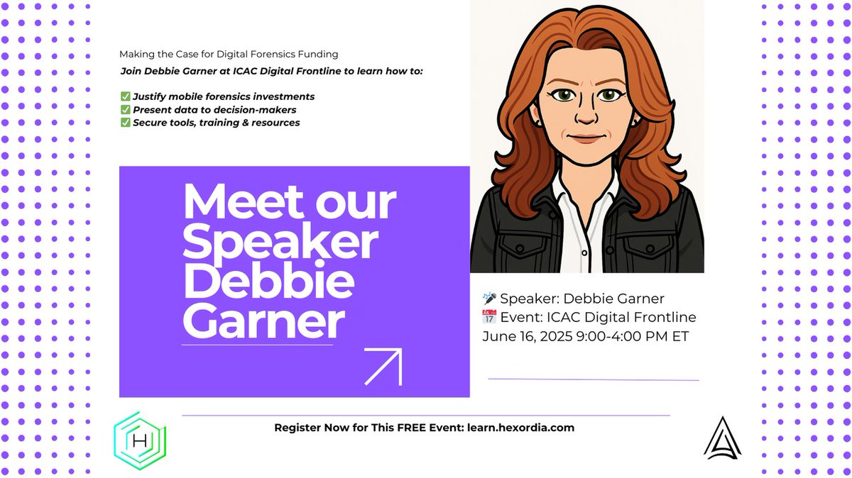Don’t miss Debbie Garner at #ICACDigitalFrontline! Learn how to secure funding for mobile forensics tools, training &amp; more. Perfect for LE pros ready to modernize investigations. 

#DFIR #MobileForensics #GrantFunding #ICAC #lawenforcement #police