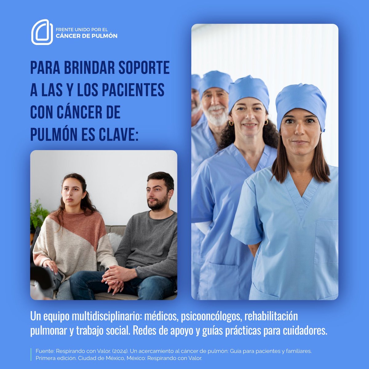 Contar con un equipo multidisciplinario, que incluye al trabajo social, médicos, psicooncólogos y especialistas en rehabilitación pulmonar, es esencial para brindar el mayor soporte a las y los pacientes diagnosticados con #CáncerDePulmón.

En este enlace, puedes acceder a la