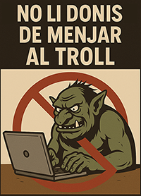 RudoManila's tweet photo. Hola, no entens què són els trolls a Internet? És una mica com el que eren abans les bromes telefòniques... No els importes gens. Quan ell t’anomena "Josep Maria", en realitat s’està responent a si mateix... L’únic que li importa és el seu enginy, el seu humor, la seva personalitat de merda. No hi ha ni serietat, ni responsabilitat, i encara menys educació.

Per més que li responguis amb profunditat i lògica, i amb tot el que tu vulguis, ell en tindrà prou amb una o dues paraules, com un nen petit. Als inicis d’Internet, el fenomen dels trolls estava molt exagerat. La gent creia que es podia ser totalment anònim només amb no posar el nom, i era una bogeria. Es va haver de fer una campanya de "No donis menjar al troll" a molts llocs, i aquella resposta comunitària va ser molt important.

Trolls te’n trobaràs sempre a les xarxes socials. Només depèn de tu si vols fer-te mal a tu mateixa o no. Si vols entendre’ls més... no ho sé, parla amb algun psicòleg que ens ho pugui explicar millor. I ho sento si has tingut un mal dia.

I per trist que sigui, hi ha gent a qui no faràs canviar d’opinió, i encara menys només amb paraules. No t’hi esforcis massa...

Ànims i força!