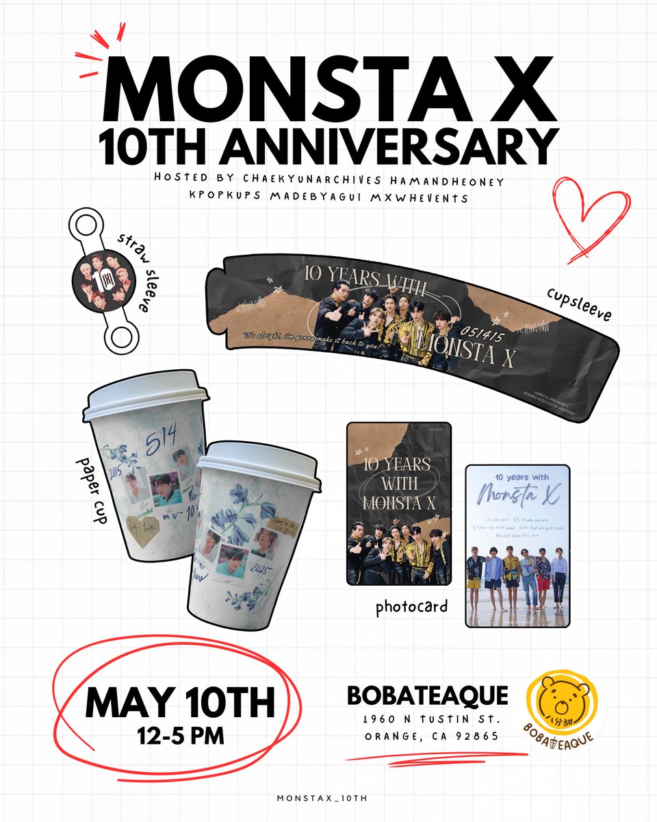 It’s a mega crossover 🫨🌪️ 
Join us, @/chaekyunarchives <a href="/hamandheoney/">Ham and Heoney Shoppe</a> @kpopkups <a href="/madebyagui/">madebyagui</a> &amp; @mxwhevents, in celebrating Monsta X’s 10th Debut anniversary! In addition to the @monstax_10th project freebies, we will have special freebies for the SoCal location! Stay tuned for