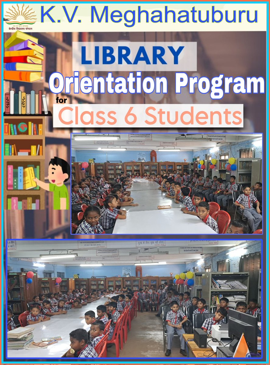 kvmeghahatuburu's tweet image. &quot;#KnowYourLibrary&quot;
#OrientationProgram in KV MEGHAHATUBURU For #VIclass: 
The main objective of this program is to #familiarize students with the layout and #sections of the library, introduce the #libraryrules and #properbehavior. show how to encourage #readinghabits.