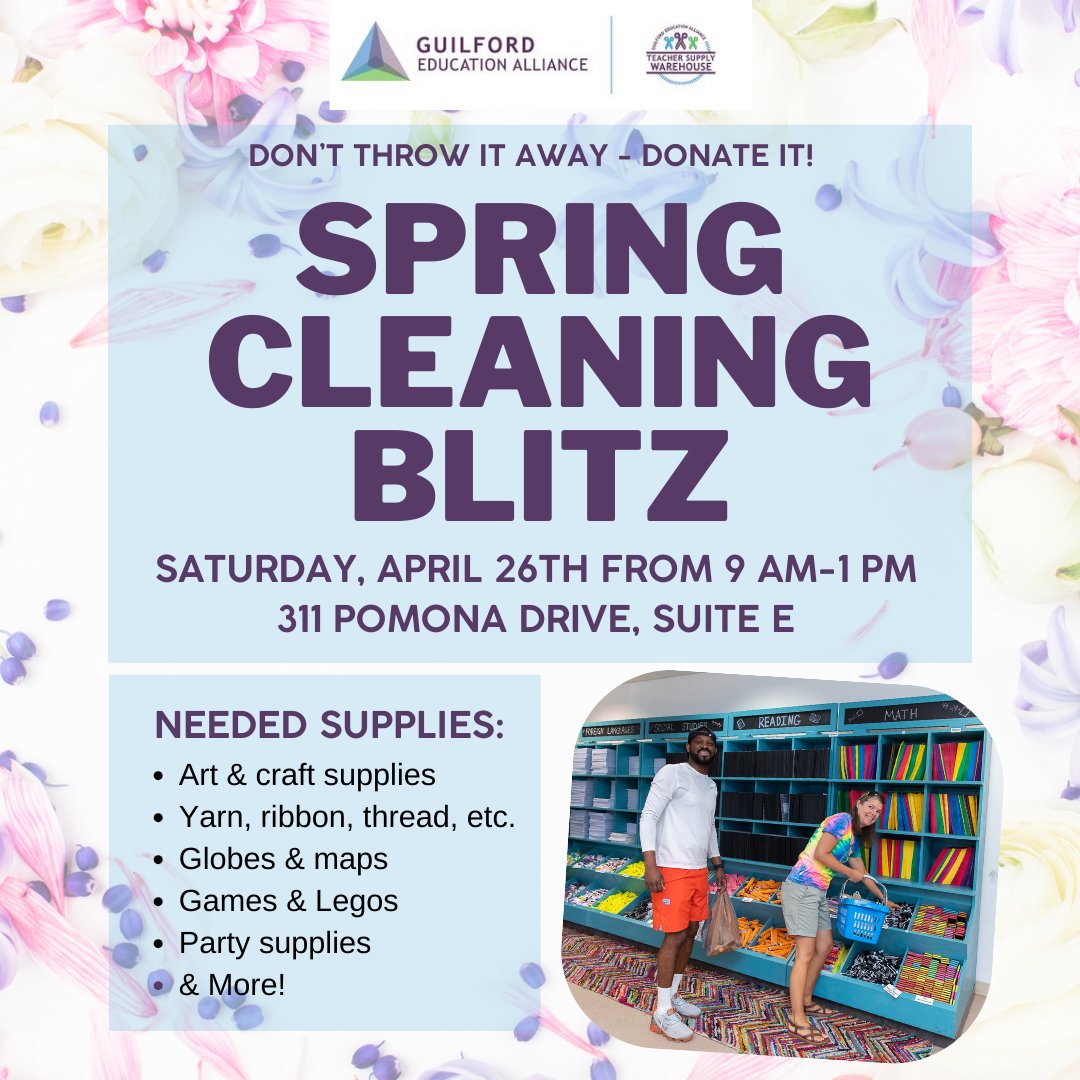 Guilford Education Alliance (@guileducation) on Twitter photo There are still two days left to gather those gently-used items you no longer need! Your donations will keep the warehouse shelves stocked for this upcoming back-to-school season! For more information on the Spring Cleaning Blitz, go to our website here: guilfordeducationalliance.org/homepage/progr⦠There are still two days left to gather those gently-used items you no longer need! Your donations will keep the warehouse shelves stocked for this upcoming back-to-school season! For more information on the Spring Cleaning Blitz, go to our website here: guilfordeducationalliance.org/homepage/progrā¦