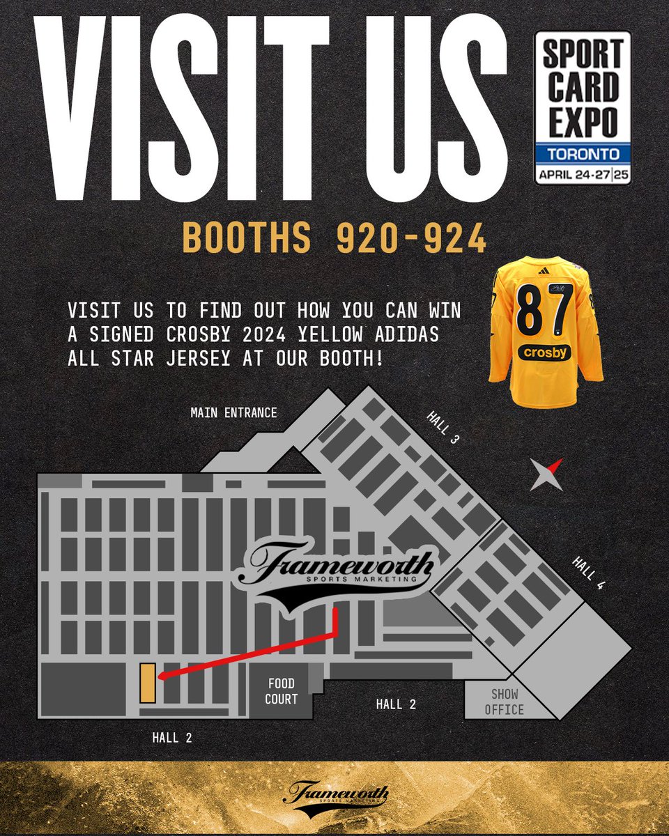 Spend your weekend with Frameworth at the Toronto Sports Card Expo, this April 25th to 27th! 🥳

Visit us at booths 920-924 in Hall 2 of The International Centre, where you can meet RJ Barrett, find out how you can win a Signed Crosby jersey, and browse our new product lines!
