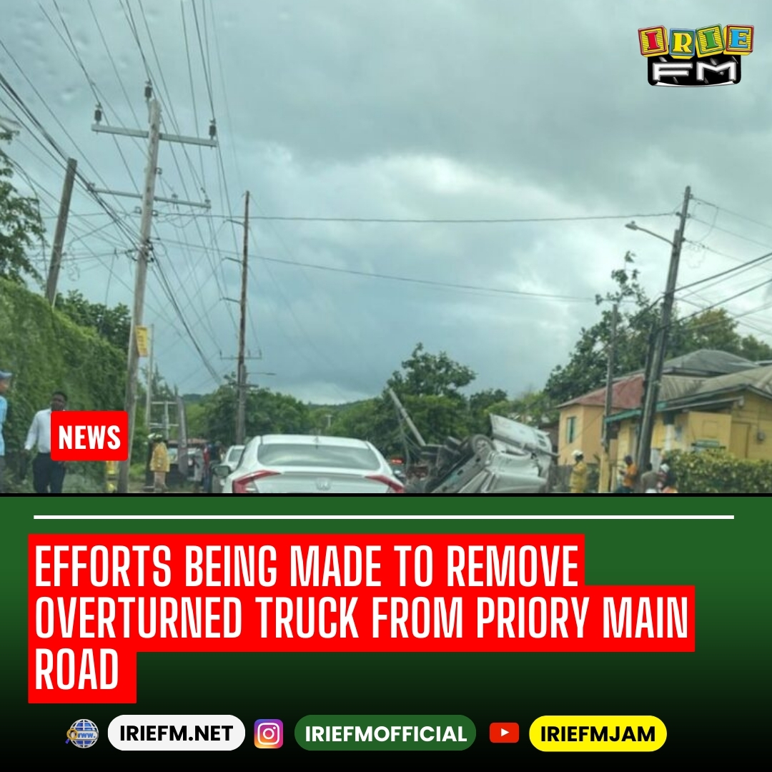 Truck overturned on Priory main road, causing delays. No injuries reported. Expect traffic issues.

 #IrieFM #DH #RoadSafety #TrafficUpdate #JamaicaNews #PrioryRoad #StAnnTraffic