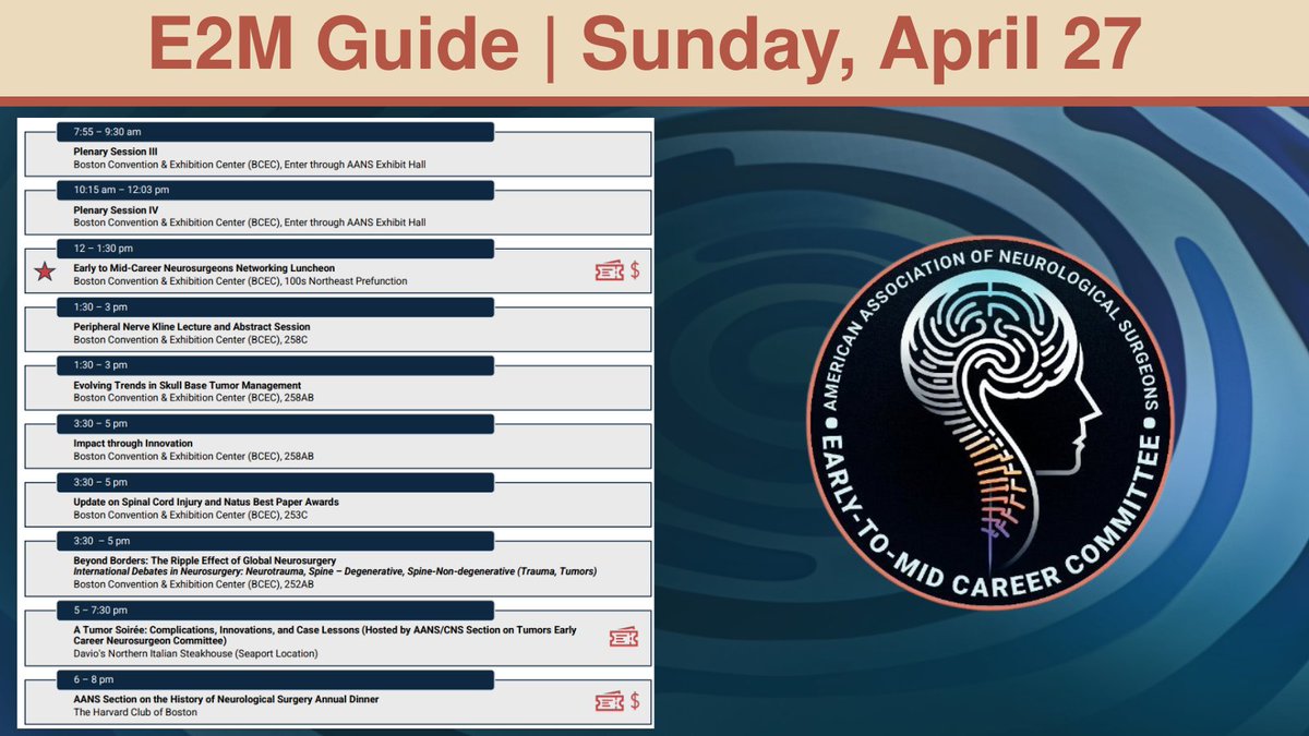 youngneuros's tweet image. Check out these events on Sunday, April 27 at #AANS2025 ow.ly/8H1T50VFJym