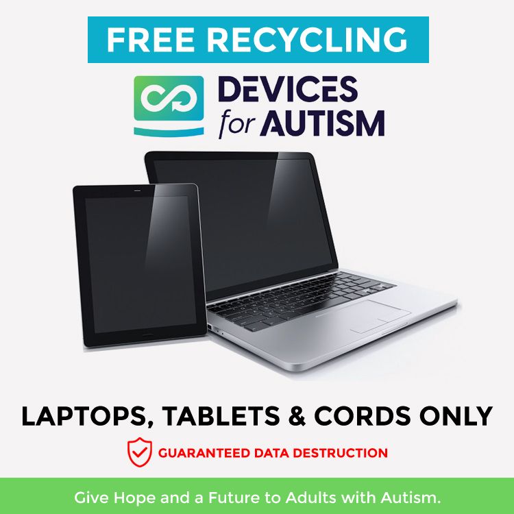 devices4autism's tweet photo. Devices for Autism helps to turn laptops and tablets into high-quality jobs and training for adults diagnosed with autism spectrum disorder (ASD). Recycle with Purpose and mail-in your retired devices today for FREE!
https://t.co/lSG2tG09WC @autismbulletin @autismspeaks @elonmusk https://t.co/uP3BLehnWB