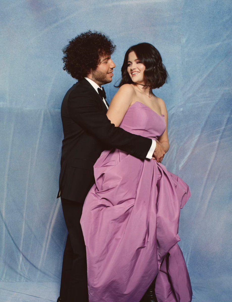 Benny Blanco takes prom-themed photos with Selena Gomez after learning she has never attended a prom of her own.