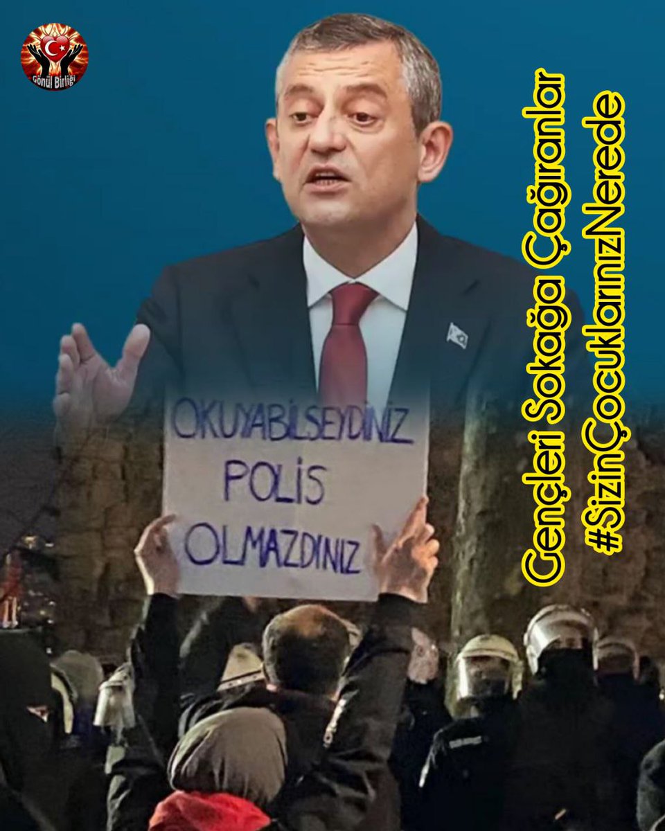 Sokağa indirilen gençlik, enerjisini doğru yerde kullanamaz ve zamanla umutsuzluğa kapılabilir.
CHP'nin gençlere
bu farkındalığı kazandırması gerekirken, onları eylemlere çağırmak
onları tüketmekten başka bir işe yaramaz

Gençleri Sokağa Çağıranlar 
#SizinÇocuklarınızNerede