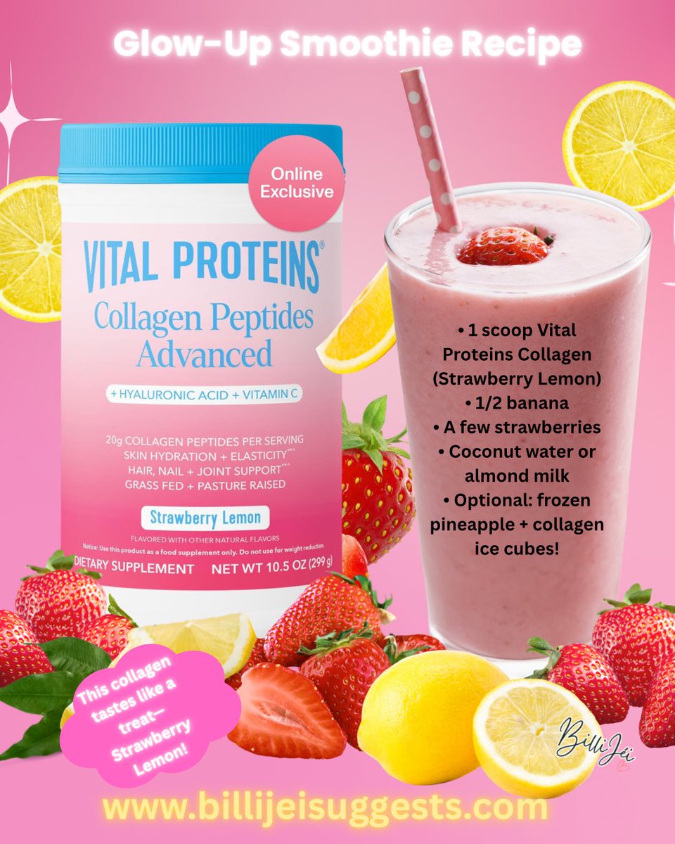 Billijei20's tweet image. It helps with:
• Skin firmness
• Nail &amp;amp; hair strength
• Joint support
• Natural glow from within

✨ Link in bio to grab yours &amp;amp; start sipping pretty!
#GlowUpRoutine #CollagenSmoothie #StrawberryLemon #AmazonFinds #SelfCareTip #billijeisuggests