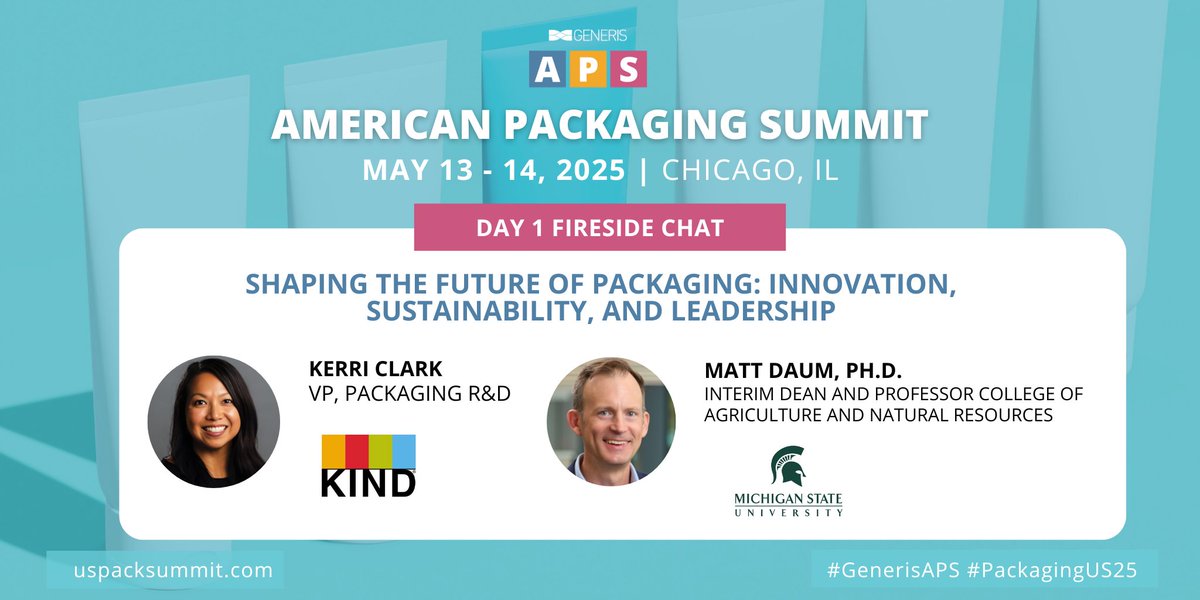 Join Kerri Clark, VP of Packaging R&amp;D at KIND, and Matt Daum, Ph.D., Interim Dean at Michigan State University, for a thought-provoking fireside chat at the American Packaging Summit!

Few spots remain! Registration info at hubs.ly/Q03jMYWS0
_

 #GenerisAPS