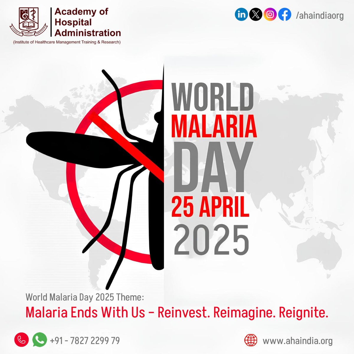 On #WorldMalariaDay2025, AHA India reaffirms its commitment to hospital system excellence in line with the theme:
 "Malaria Ends With Us: Reinvest, Reimagine, Reignite."
AHA stands with the healthcare community in pushing for renewed action to eliminate malaria.
#WorldMalariaDay