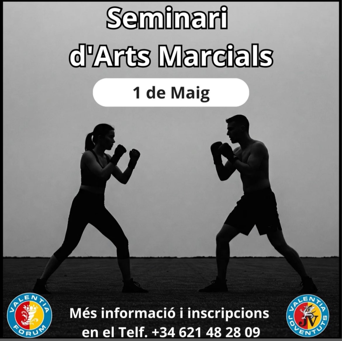 🥊 #Valencia | Para gente de Valencia y alrededores, esto os interesa, <a href="/ForumValentia/">Valentia Forum</a> y <a href="/JoventutsV/">Joventuts_Valentia</a> organizan un seminario de artes marciales.

📆ℹ️ 1/04/25 | Toda la info para inscribirse está en el diseño.