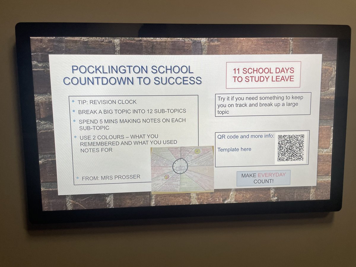And as if by magic, the “Countdown to exams” note is on the big screen! Good luck all when the exams <a href="/PockSchool/">Pocklington School</a> come around.