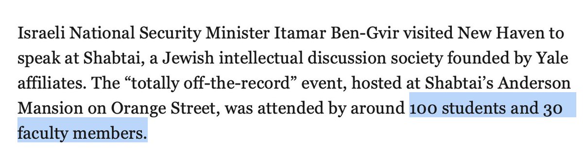 DavidAstinWalsh's tweet image. I would genuinely like to know which faculty members at Yale went to the Ben Gvir lecture.