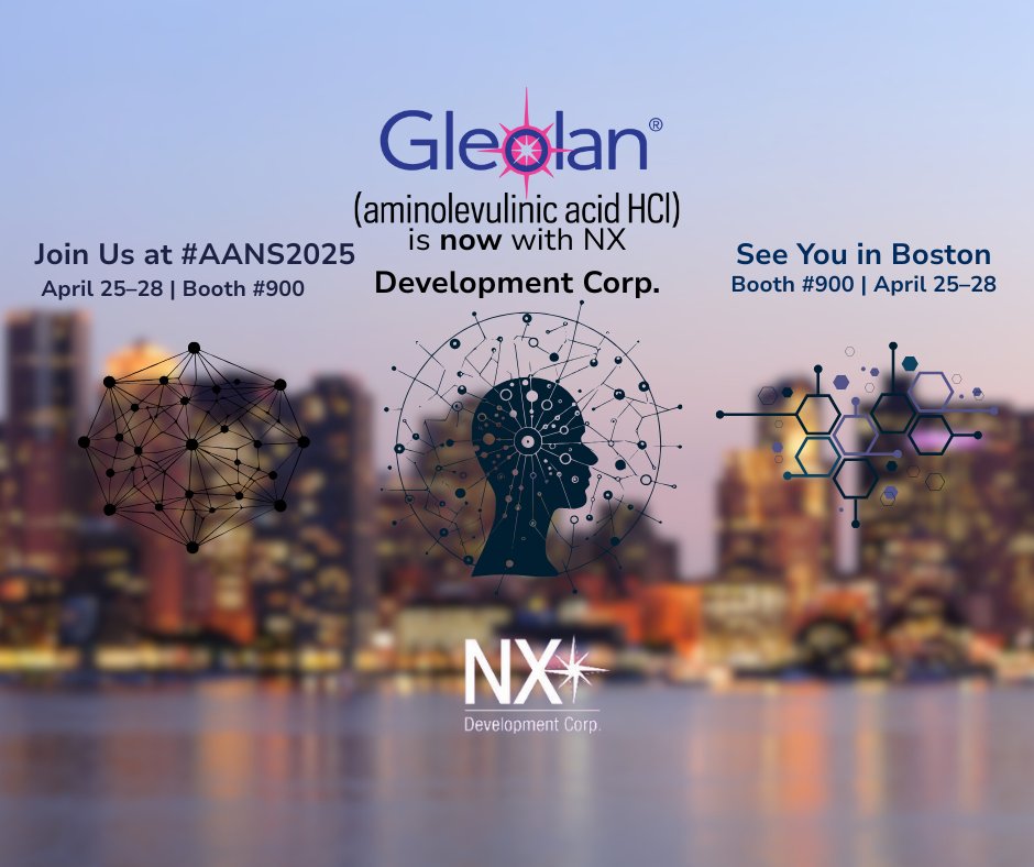 nxdevcorp's tweet image. Gleolan® (aminolevulinic acid HCl) is now with NXDC — and we’re heading to #AANS2025! Visit Booth #900 and reconnect with the team.
#GleolanReturns #NXDevelopment