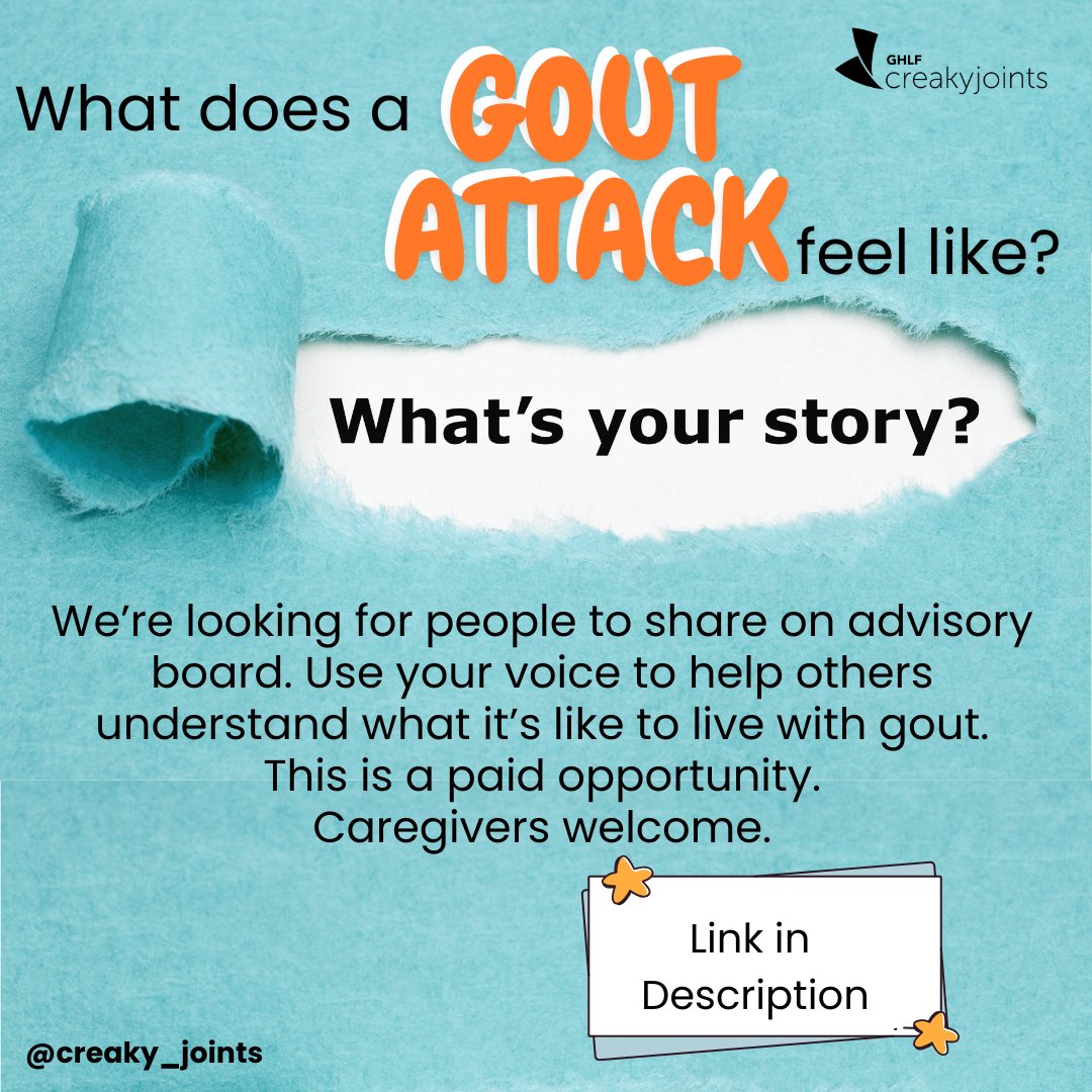 🧑‍⚕️ We're recruiting patients for a paid advisory board!
Do you still experience gout flares? Your voice can help improve care for others.
Apply here 👉 research.net/r/GOUTADVISOR
#PatientVoice #Gout #ChronicIllness #GoutAwareness