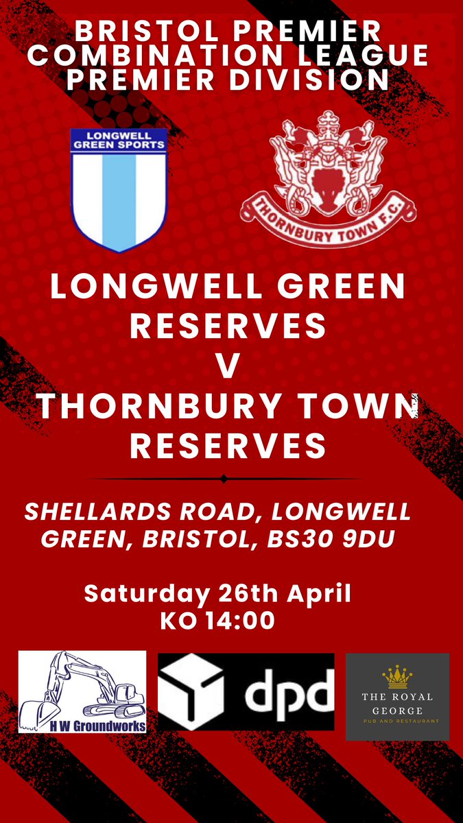 Thornbury Town FC (@thornburytownfc) on Twitter photo This Saturday our reserves team complete their first season in the Bristol Premier Combination League Premier Division when they travel to play <a href="/longwell_res/">Longwell Green Res</a> 2pm KO. Come along and support the team as they look to sign off in style! This Saturday our reserves team complete their first season in the Bristol Premier Combination League Premier Division when they travel to play <a href="/longwell_res/">Longwell Green Res</a> 2pm KO. Come along and support the team as they look to sign off in style!