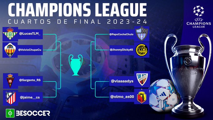 UrbaSanJacobo's tweet photo. EMPIEZAN #LOS CUARTOS DE #FINAL DE LA "URBA CHAMPIONS LEAGUE" ⚽️
#SOLO 8 EQUIPOS #RESTANTES EN LA COMPETICIÓN
#urbachampionsleague
#VOTACIONES ABAJO 👇👇👇👇👇👇👇👇👇 https://t.co/RlEtXR6IHy