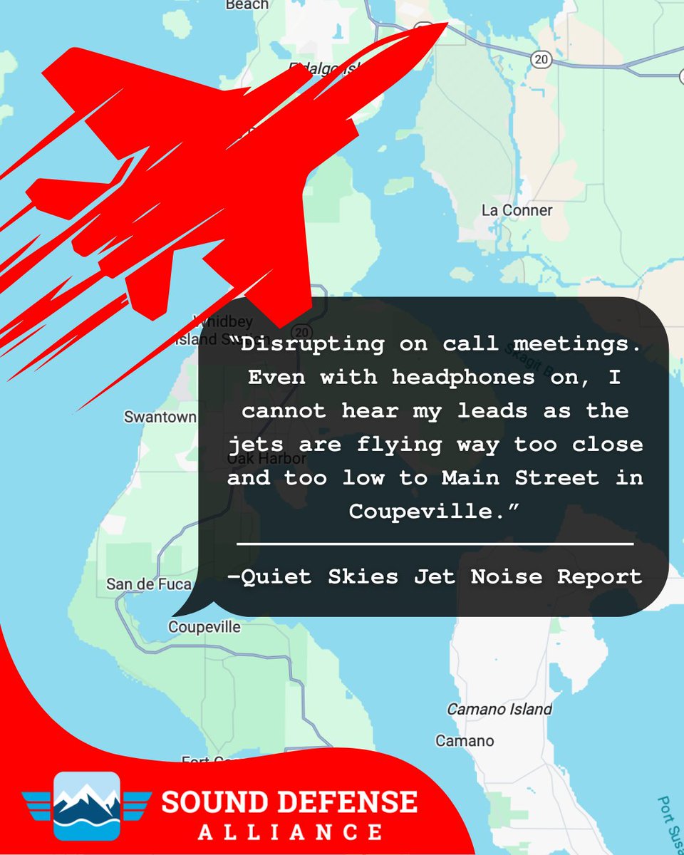 Growler jet noise disrupts daily life and impacts 74,000+ people in Washington!

Whidbey Island's town of Coupeville and the surrounding areas are especially impacted by Growler noise.

Learn more about military jet impacts: bit.ly/m/SoundDefense…