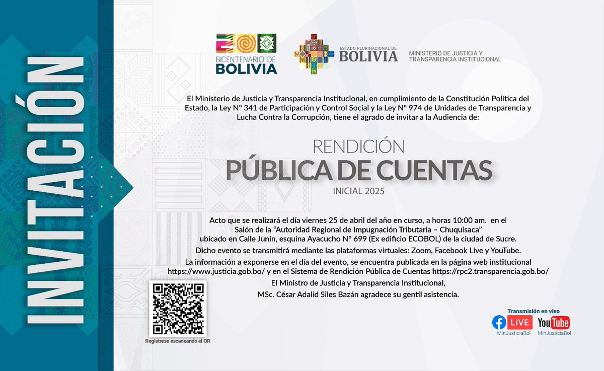 #JusticiaInforma ⚖️
Audiencia de Rendición Pública de Cuentas Inicial 2025.

#LaTransformaciónDeLaJusticiaAvanza #BicentenarioDeBolivia