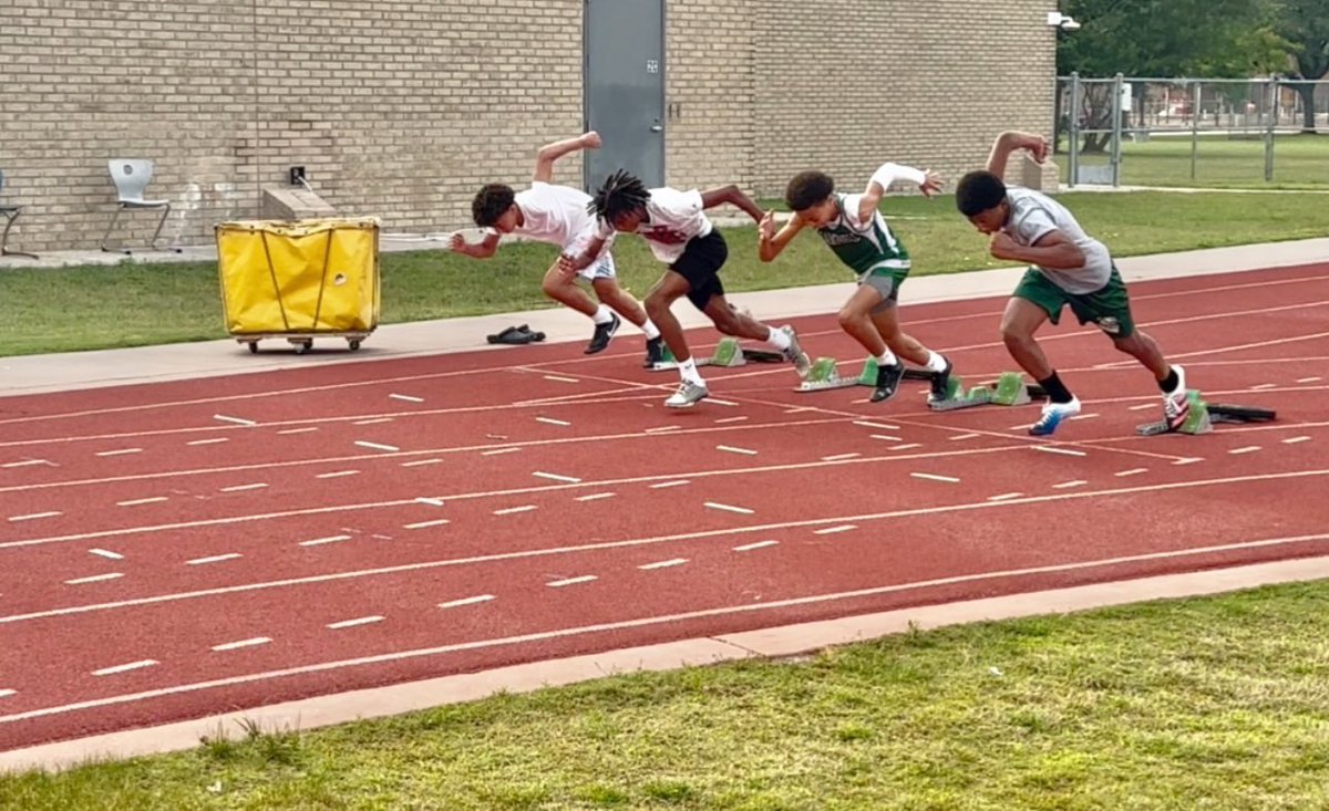 Our gators are still prepping and getting better before today’s middle school finals. Does anyone know why we have tape on the ground? This strategy helps sprinters improve their speed tremendously.