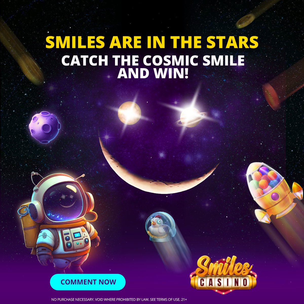 SmilesCasino's tweet image. 🌙 The Universe is Smiling at You!

On April 25, Venus, Saturn, and the crescent Moon will form a rare cosmic smile 🌠
Now we’re turning that sky-high joy into a feel-good competition!

1️⃣ Follow
2️⃣ Like + RT
3️⃣ Comment a smiling GIF, emoji, or happy thought with #SmilesInTheSky