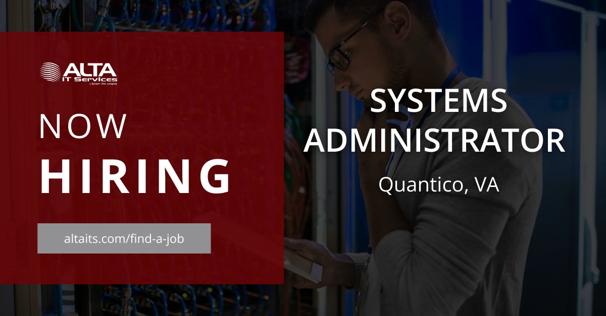 altaitservices's tweet image. ALTA IT Services is #hiring a Systems Administrator for work in Quantico, VA. 

#ALTAIT #WindowsAdmin #VMware #TS_SCI #SysAdminJobs #CyberSecurity #DoDJobs #ITCareers

Learn more and apply today: ow.ly/8HPP50VHaaj