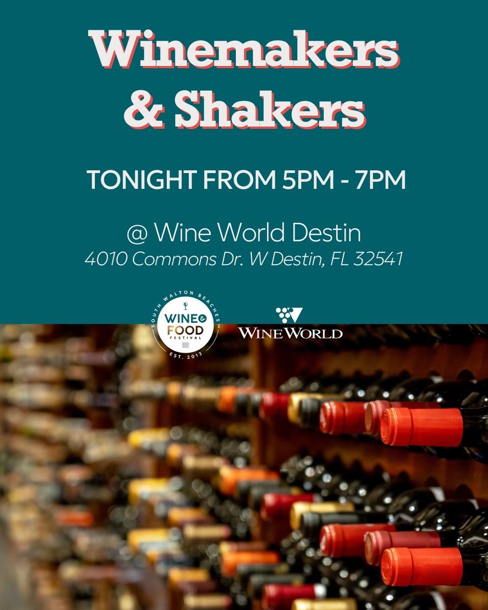 🍷✨Winemakers &amp; Shakers✨🍷
TODAY from 5PM - 7PM!

Join us as we host honored winemakers and shakers from some of the top wineries in the world to celebrate the best in wine and food. 

*This event is located at Wine World in Destin, FL. <a href="/ChansWineWorld/">Wine World</a>