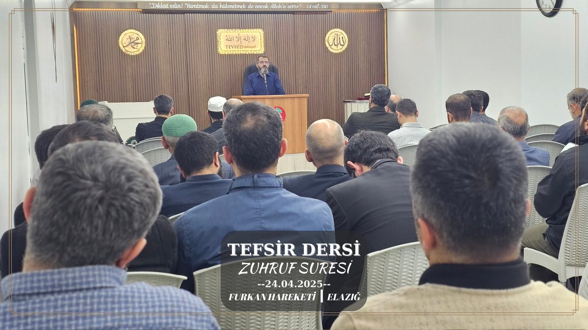 23furkanhelazig's tweet photo. Furkan Hareketi Elazığ olarak her perşembe gerçekleştirdiğimiz tefsir dersi programımıza Zuhruf Suresi'nin tefsiriyle devam edildi...

"Şüphesiz Allah, O, benim de Rabbim, sizin de Rabbinizdir; şu halde O'na kulluk edin. Dosdoğru yol budur.”
[Zuhruf, 64]

#Perşembe
#TefsirDersi https://t.co/ClJhwsTcpC