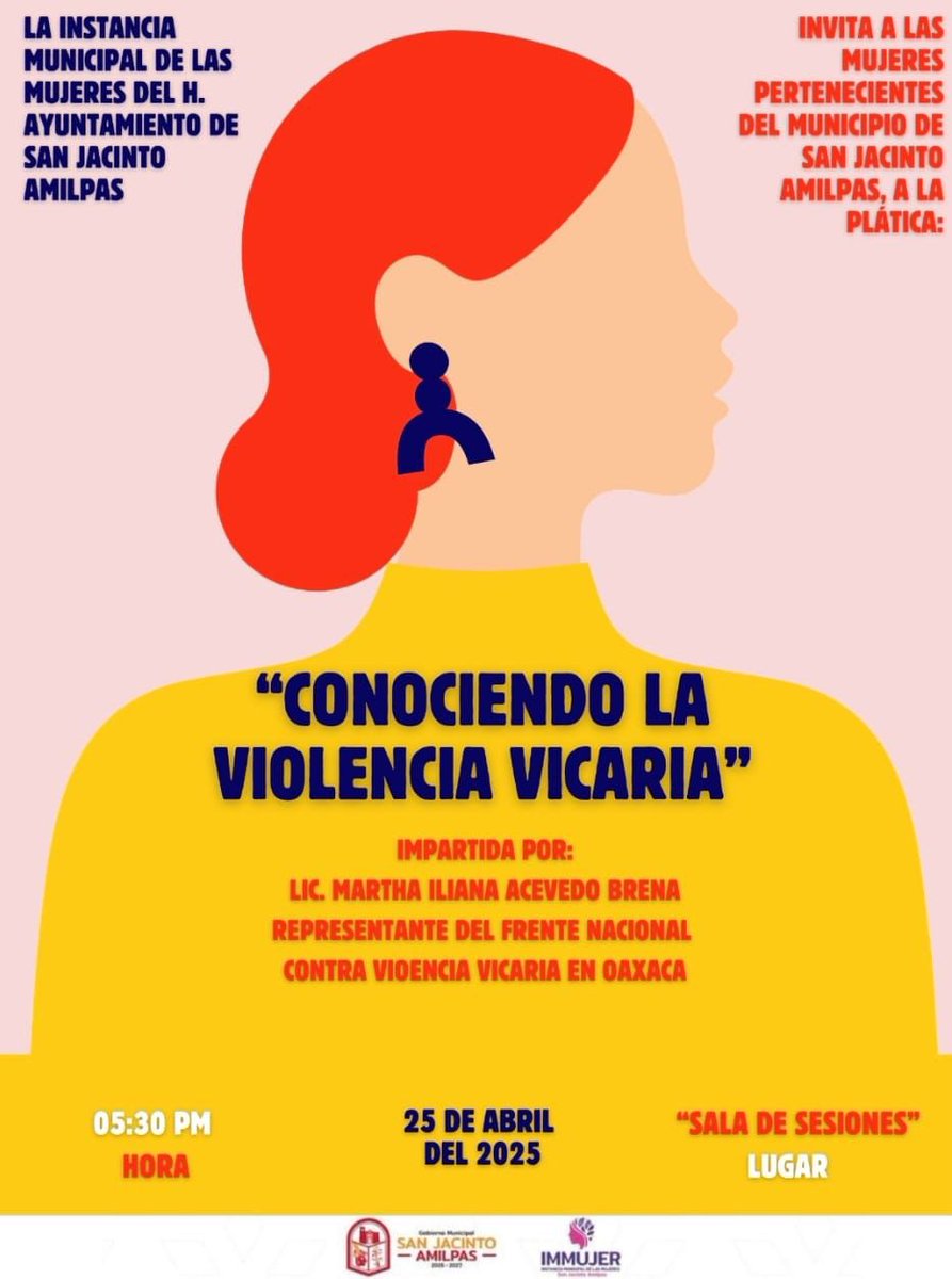 ¡ATENCIÓN OAXACA!

Agradecemos a la lic. Alma López, titular de la instancia municipal de las mujeres de San Jacinto Amilpas, Oaxaca por invitar a nuestra rep <a href="/IlianaBrena/">Iliana</a> para hablar de la Violencia Vicaria este 25 de Abril

#25DíaNaranja
#nomásviolenciavicaria
