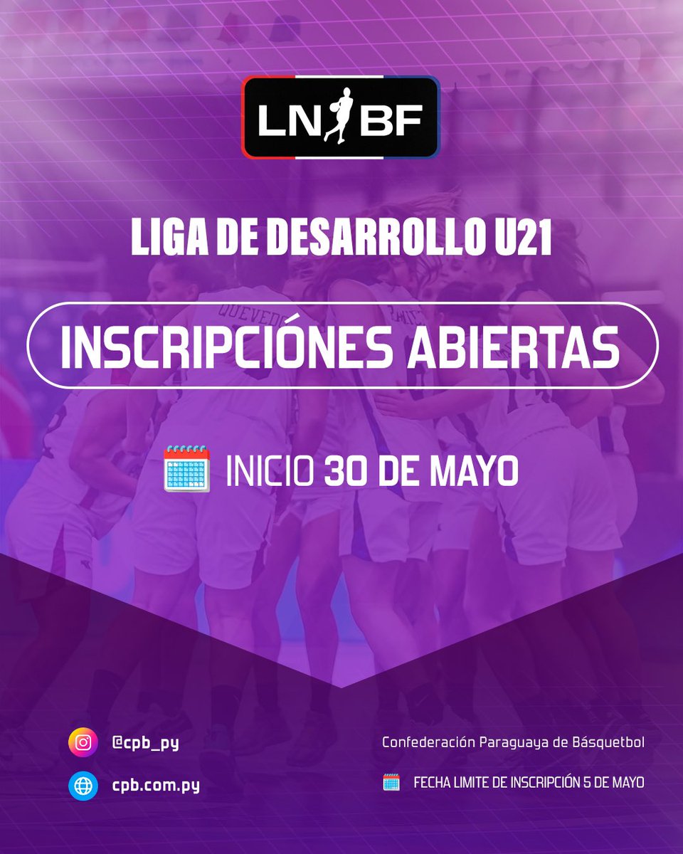 cpb_py's tweet image. Segundo llamado a inscripción para la LNF U21
Inicio: 30/05
Límite: 05/05
Inscribite vía gerencia.deportiva@cpb.com.py
Consultas al DM