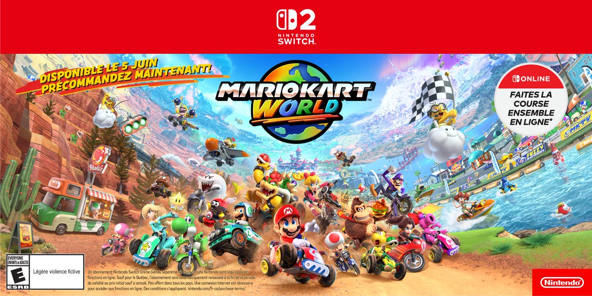 Prenez la route avec Mario et ses amis! Faufilez-vous à travers des circuits qui sont tous connectés dans un vaste monde. 

Mario Kart World sort le 5 juin ! 

Pré-commande ici : bit.ly/3SbptXD

⚠️ En raison de la popularité de cet article, nous limitons les achats en