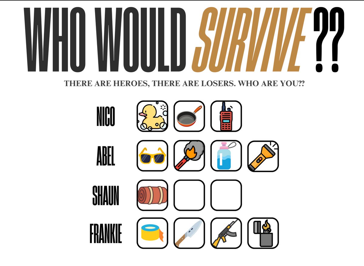 Epsilon_Nu_Up's tweet image. ⠀ ⠀ ⠀ ⠀ ⠀ 

           𝗪𝗛𝗢 𝗪𝗢𝗨𝗟𝗗
            𝗦𝗨𝗥𝗩𝗜𝗩𝗘 ???
             #PlayWithEpsi
⠀ ⠀ ⠀ ⠀ ⠀
⠀ ⠀ ⠀ ⠀ ⠀