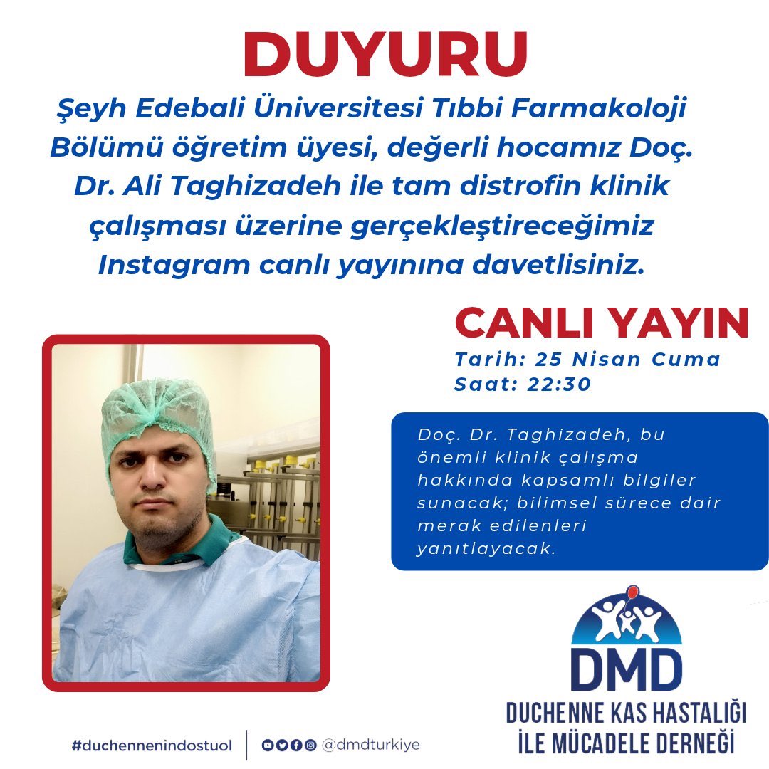 Aile demek birlikte yaşamak, birlikte güçlenmek.  
Ama DMD bize sadece birlikte beklemeyi öğretti. Şimdi Umut Vakti ‼️ Tüm DMD Kas Hastası Çocuklarımızın Ailelerini Yayına Davet Ediyoruz 🫂 #DMDtedaviBekliyor <a href="/saglikbakanligi/">T.C. Sağlık Bakanlığı</a> <a href="/drmemisoglu/">Prof. Dr. Kemal Memişoğlu</a> <a href="/suayipbirinci/">Doç. Dr. Şuayıp Birinci</a> <a href="/DrYerebakan/">Dr. Halit Yerebakan</a>
19