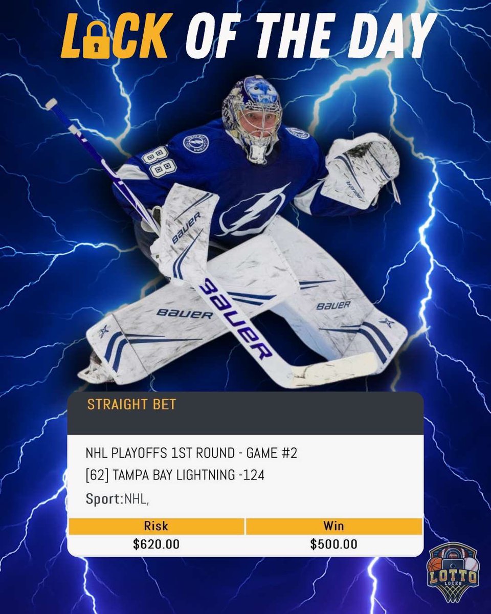 LOCK OF THE DAY 🔒

Lightning ML ⚡️ 

Bet placed on <a href="/BetWolfBook/">Bet Wolf</a> 🔥

LET’S GO 2/2 💰💰💰

#GamblingX